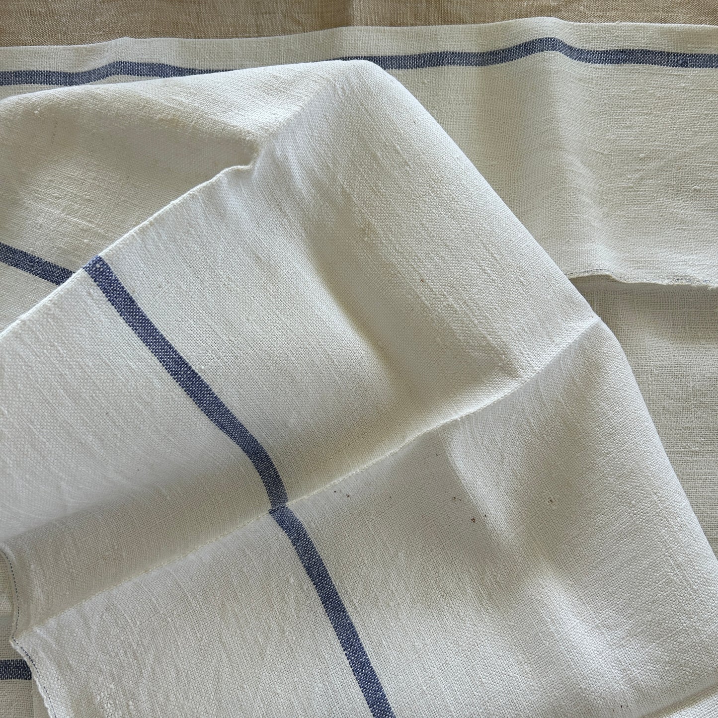 Early French Blue Striped Towels / Set of 2