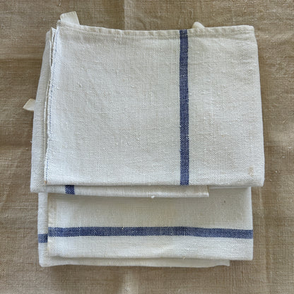 Early French Blue Striped Towels / Set of 2