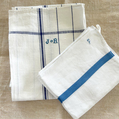 Vintage Blue Striped Torchons / Set of 2