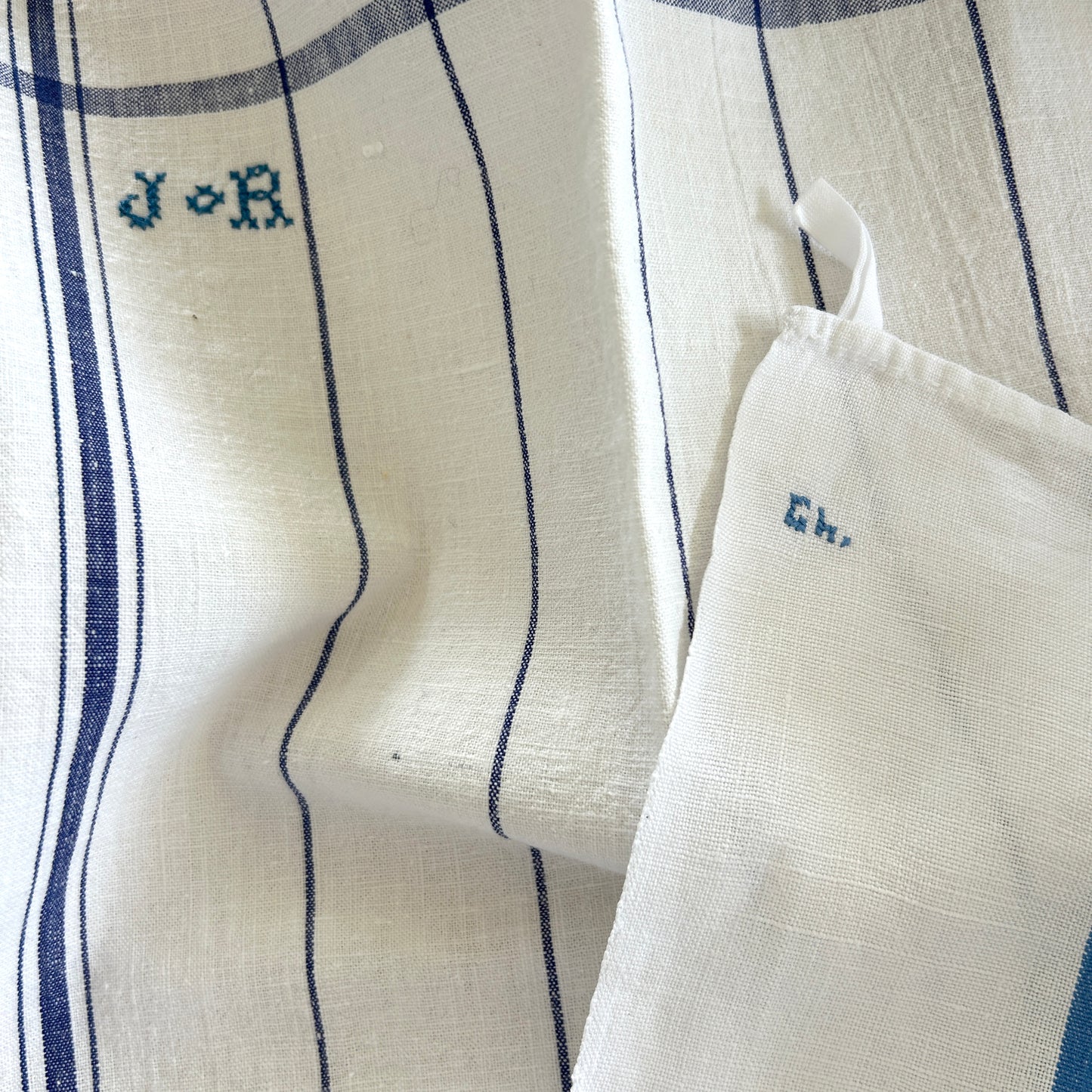 Vintage Blue Striped Torchons / Set of 2