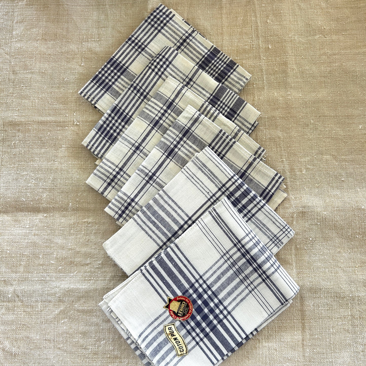 Vintage Blue Checkered and Striped Handkerchiefs