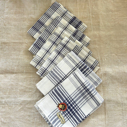 Vintage Blue Checkered and Striped Handkerchiefs