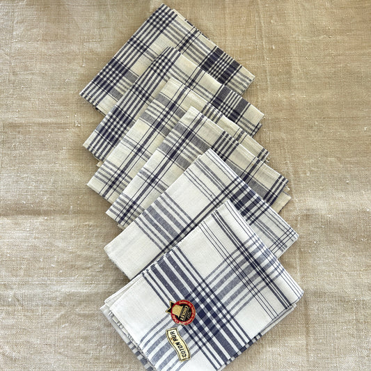 Vintage Blue Checkered and Striped Handkerchiefs