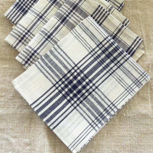 Vintage Blue Checkered and Striped Handkerchiefs