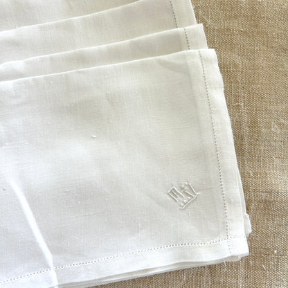 Vintage Handkerchiefs / Set of 4 / MV Monogram