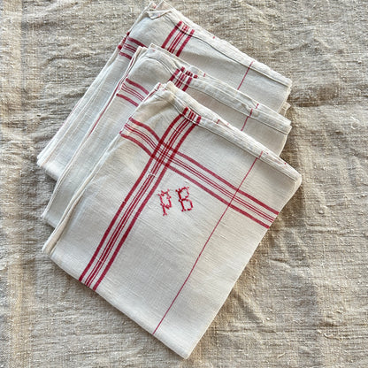 Vintage French Tea Towel - PB Monogram - Set of Two