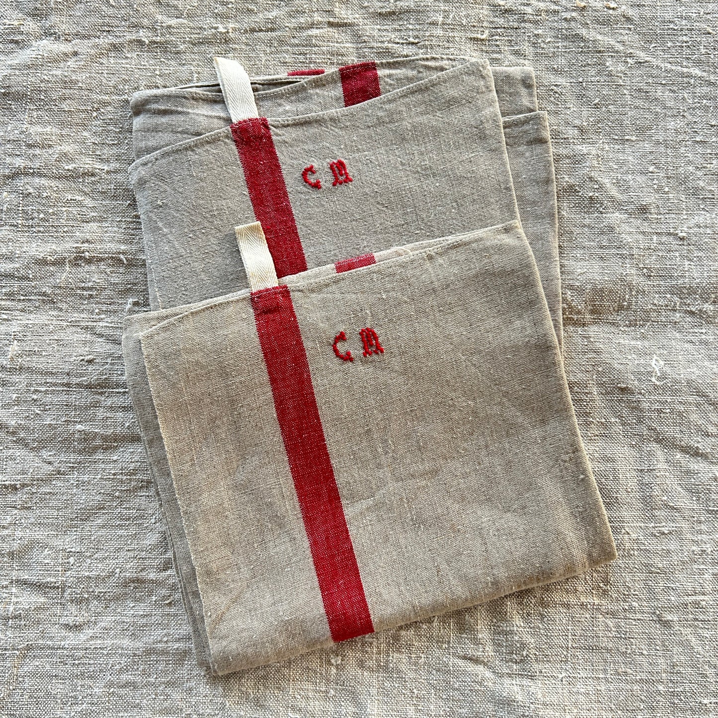 Vintage French Tea Towels - CM Monogram - Set of Two
