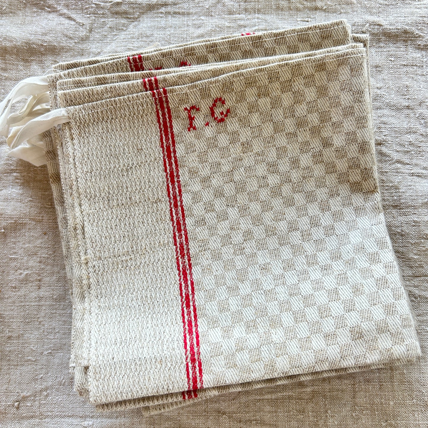 Vintage French Checkered Tea Towels - Unused Stock - Set of Two