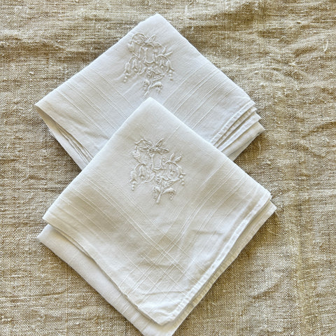 Vintage Linen Handkerchiefs / Set of Two / L Monogram