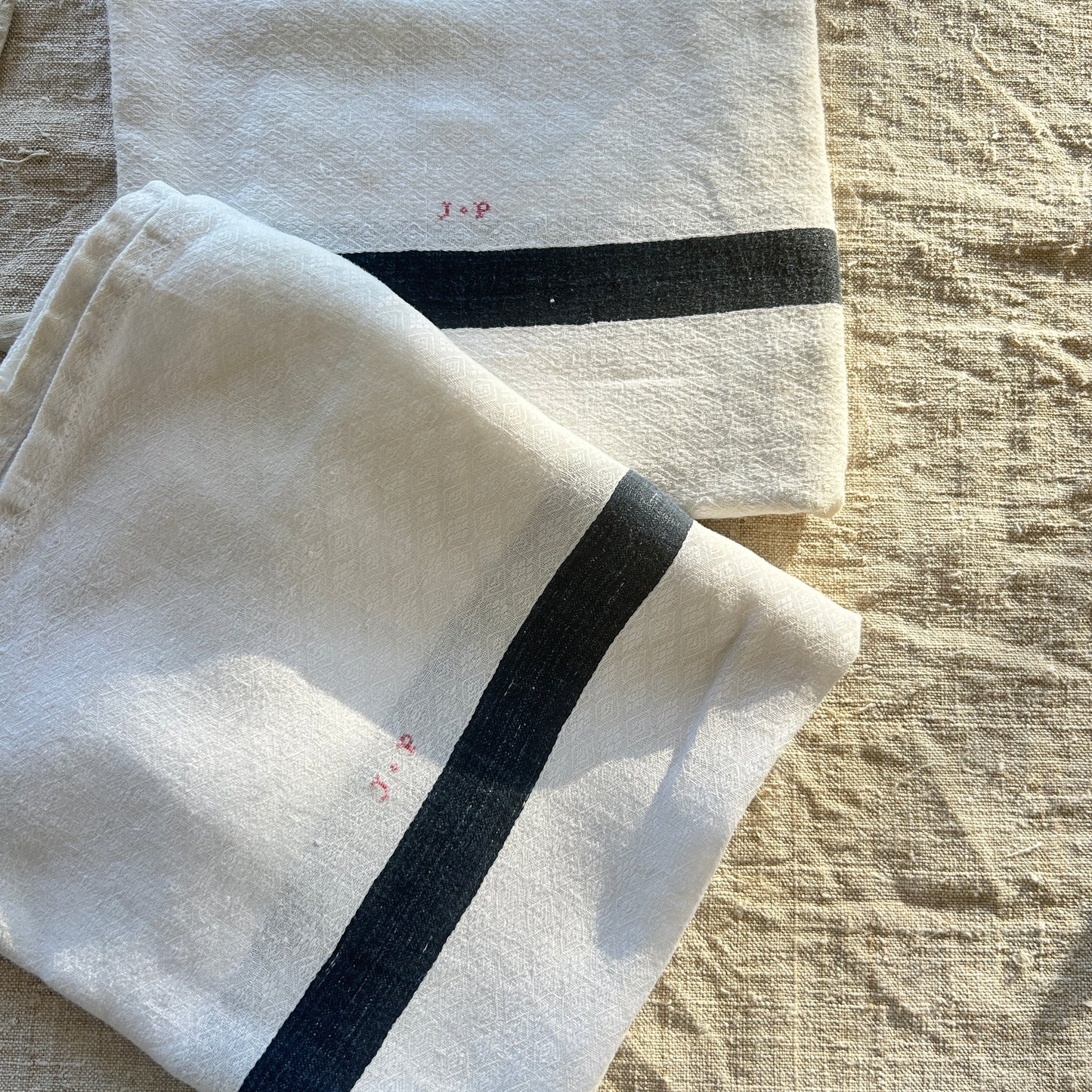 Antique Béarn Household Cloth / Set of Two /JP Monogram