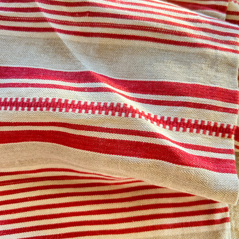 Antique French Linen Ticking - Red and Natural