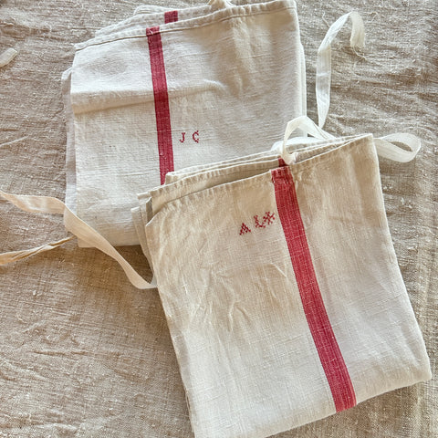 Vintage Used Torchon Aprons / AL and JC Monogram