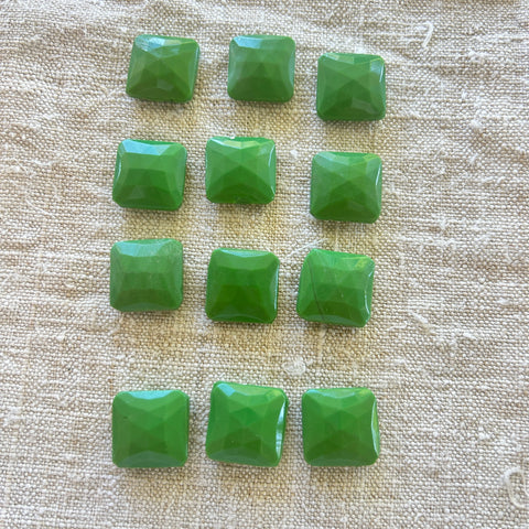 Vintage Green Glass Nailhead Beads - Set of 12