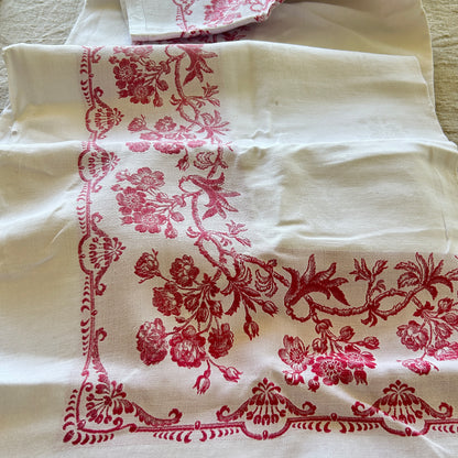 Vintage French Cotton Damask Tablecloth - AC Monograms