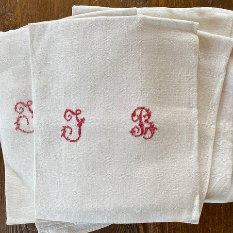 Antique Linen Napkin/Household Cloth - JB Monogram