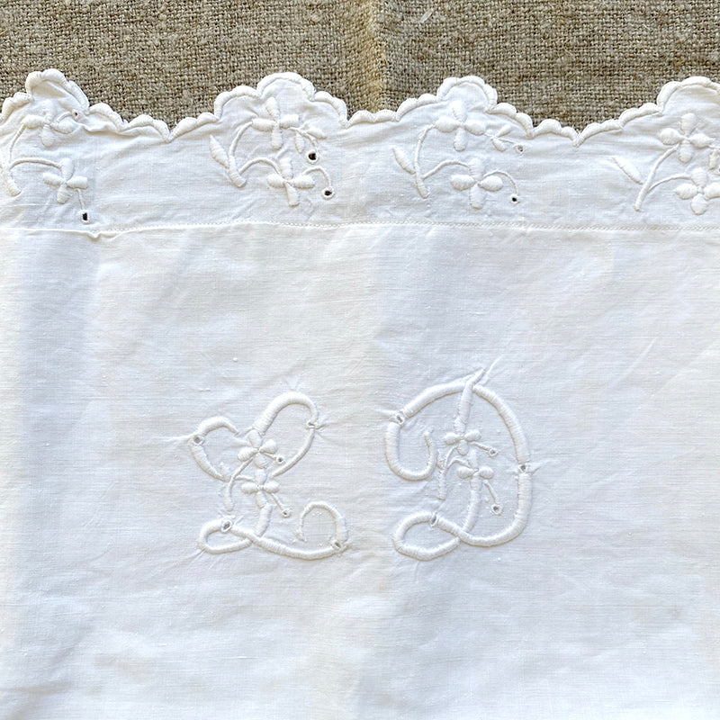 Antique Linen Pillow Sham - LD Monogram
