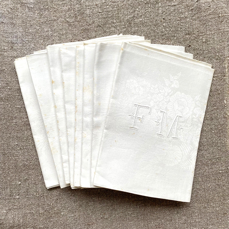 Linen Damask Napkin Set of Four - FM Monogram