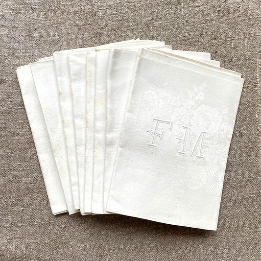 Linen Damask Napkin Set of Four - FM Monogram