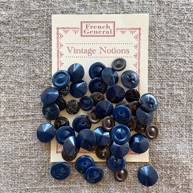 Vintage French Metal Buttons - Navy, Black and Brown