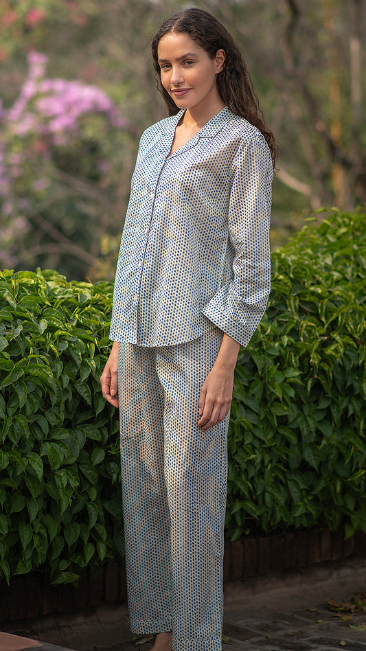 L'Esprit de Provence Pajamas - Blue Laurel Dotty
