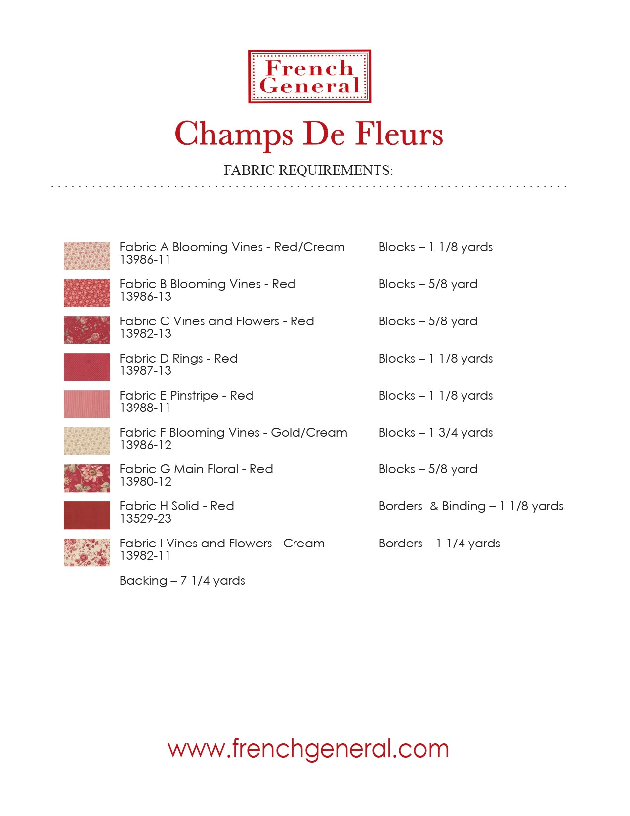 Joie De Vivre - Champ De Fleurs Pattern Instructions