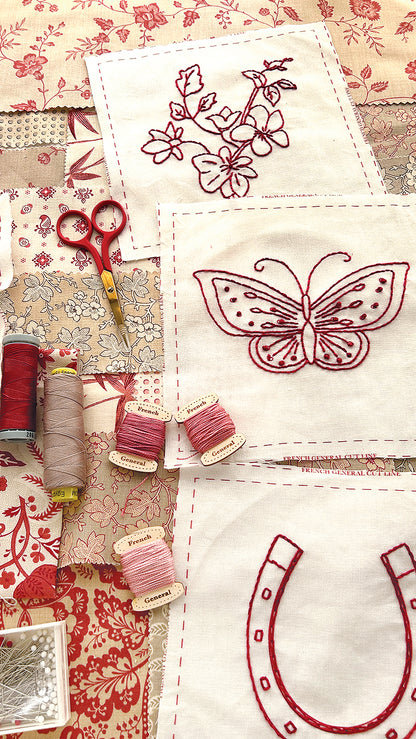 Red Work Embroidery Panel