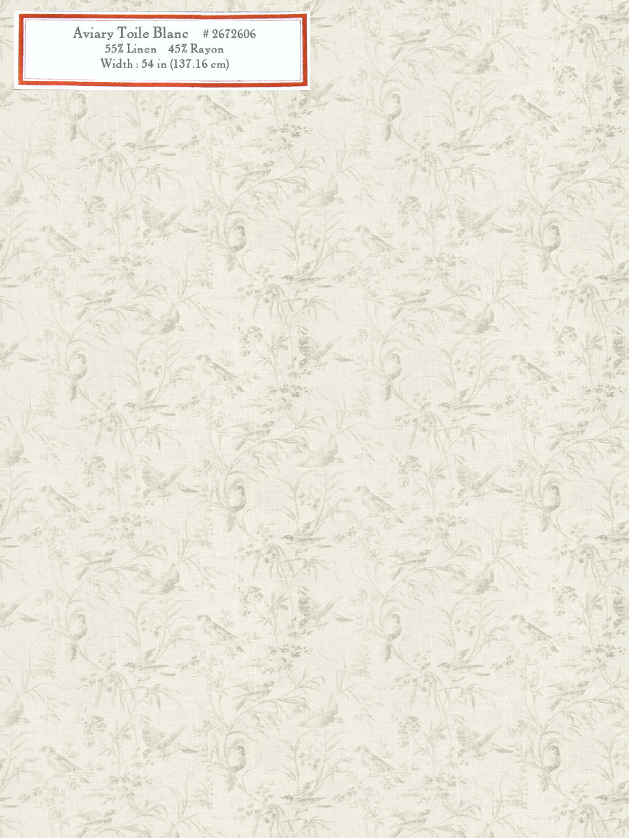 Home Decorative Fabric - Aviary Toile Blanc