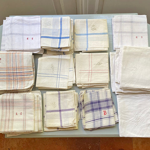 Vintage French Linen Handkerchiefs - Set of Four