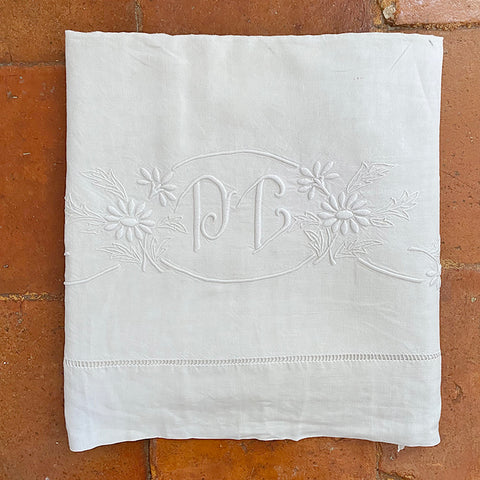 Antique Linen Sheet - PL Monogram