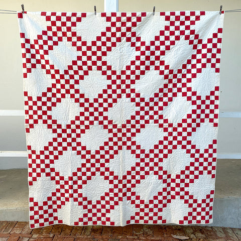 Red and White Triple Irish Chain Quilt