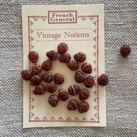 Vintage Glass Ladybug Beads - Matte Carnelian