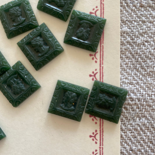 Vintage Glass Intaglio Cabachons - Dark Jade